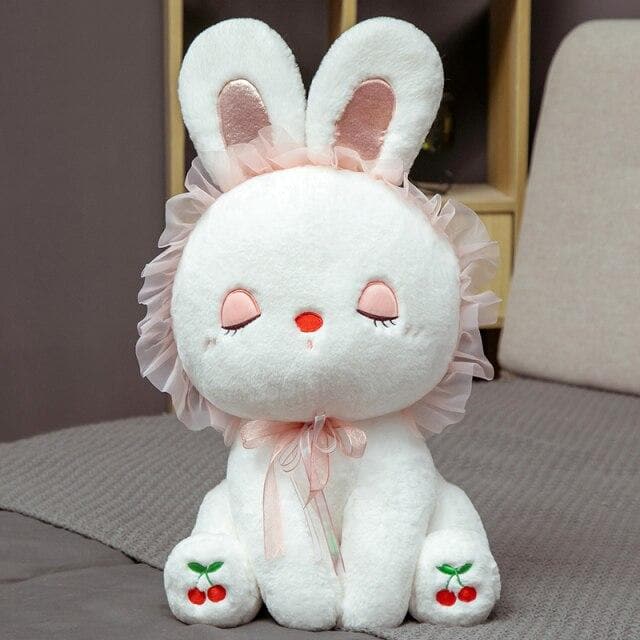 li New Sweet Sitting Cherry Rabbit Lace White Pink Bunny Eyes Open Sleeping Cartoon Animal Girls Christmas Gift