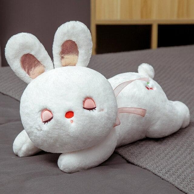 li New Sweet Sitting Cherry Rabbit Lace White Pink Bunny Eyes Open Sleeping Cartoon Animal Girls Christmas Gift