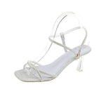 Clear Heels Fashion Womens Shoes Buckle Strap Cross Rhinestone Sandals Suit Female Beige Luxury New Comfort High Girls Blac