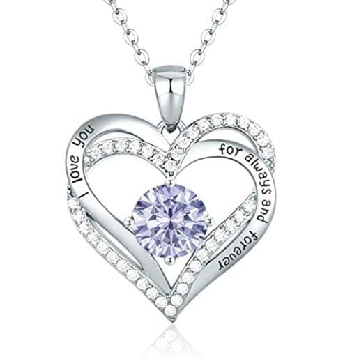 January To December Birthstone Necklace with Heart Inlaid Lettering Necklace for Women Wedding Engagement Party Jewelry