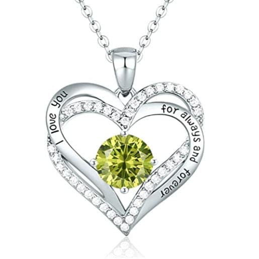 January To December Birthstone Necklace with Heart Inlaid Lettering Necklace for Women Wedding Engagement Party Jewelry