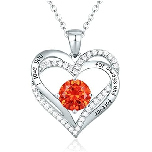 January To December Birthstone Necklace with Heart Inlaid Lettering Necklace for Women Wedding Engagement Party Jewelry