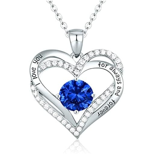 January To December Birthstone Necklace with Heart Inlaid Lettering Necklace for Women Wedding Engagement Party Jewelry