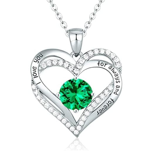 January To December Birthstone Necklace with Heart Inlaid Lettering Necklace for Women Wedding Engagement Party Jewelry