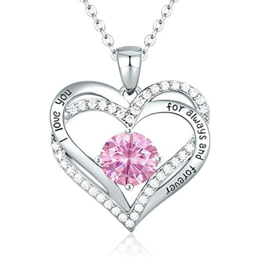 January To December Birthstone Necklace with Heart Inlaid Lettering Necklace for Women Wedding Engagement Party Jewelry