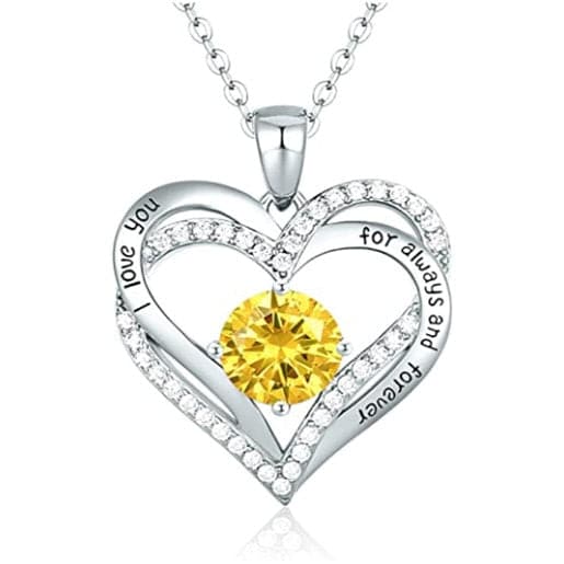 January To December Birthstone Necklace with Heart Inlaid Lettering Necklace for Women Wedding Engagement Party Jewelry