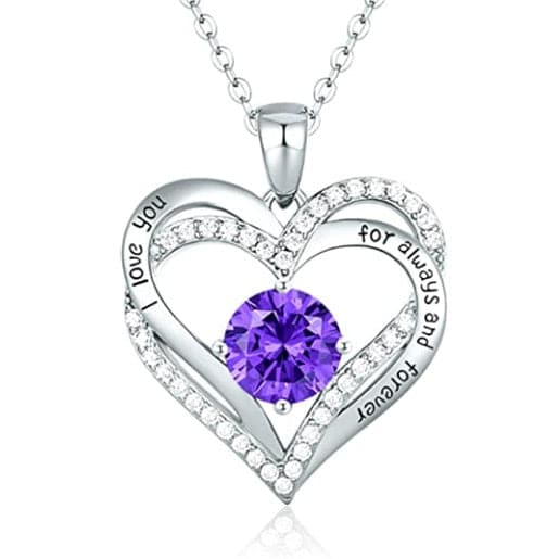 January To December Birthstone Necklace with Heart Inlaid Lettering Necklace for Women Wedding Engagement Party Jewelry