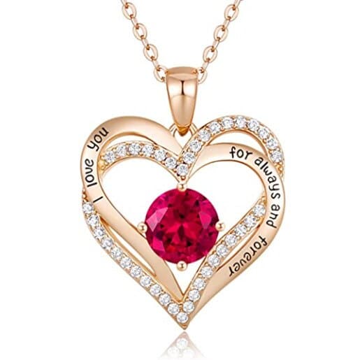 January To December Birthstone Necklace with Heart Inlaid Lettering Necklace for Women Wedding Engagement Party Jewelry