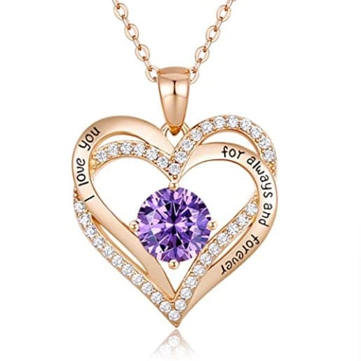 January To December Birthstone Necklace with Heart Inlaid Lettering Necklace for Women Wedding Engagement Party Jewelry