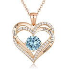 January To December Birthstone Necklace with Heart Inlaid Lettering Necklace for Women Wedding Engagement Party Jewelry