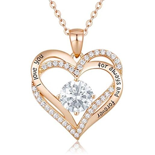 January To December Birthstone Necklace with Heart Inlaid Lettering Necklace for Women Wedding Engagement Party Jewelry