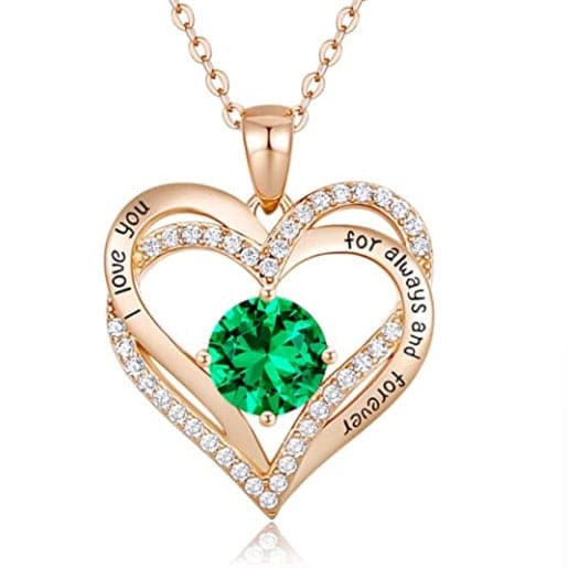 January To December Birthstone Necklace with Heart Inlaid Lettering Necklace for Women Wedding Engagement Party Jewelry
