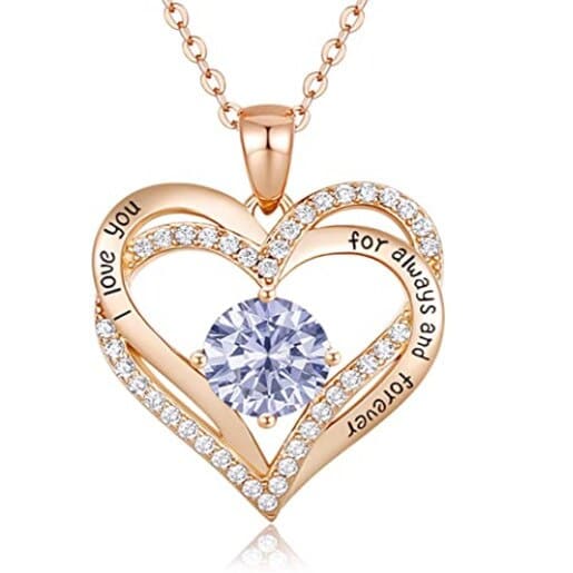 January To December Birthstone Necklace with Heart Inlaid Lettering Necklace for Women Wedding Engagement Party Jewelry