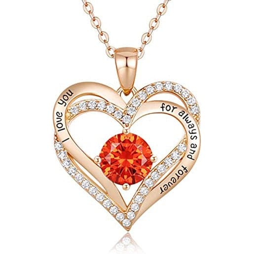 January To December Birthstone Necklace with Heart Inlaid Lettering Necklace for Women Wedding Engagement Party Jewelry