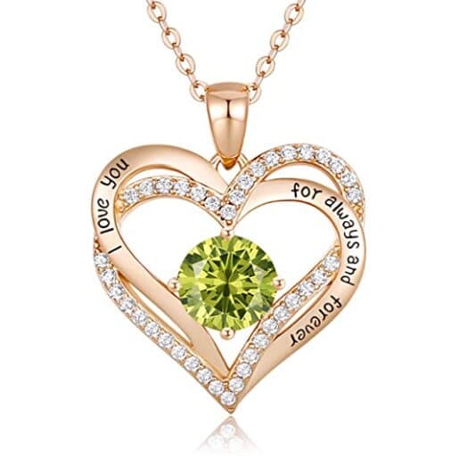 January To December Birthstone Necklace with Heart Inlaid Lettering Necklace for Women Wedding Engagement Party Jewelry