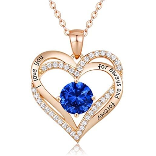 January To December Birthstone Necklace with Heart Inlaid Lettering Necklace for Women Wedding Engagement Party Jewelry