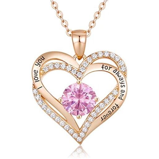 January To December Birthstone Necklace with Heart Inlaid Lettering Necklace for Women Wedding Engagement Party Jewelry