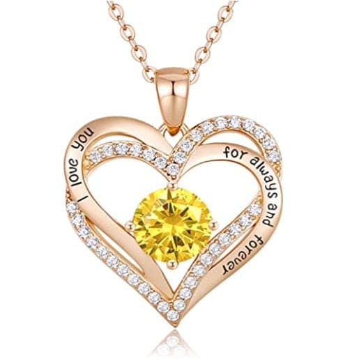 January To December Birthstone Necklace with Heart Inlaid Lettering Necklace for Women Wedding Engagement Party Jewelry