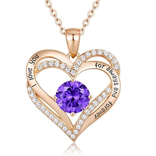 January To December Birthstone Necklace with Heart Inlaid Lettering Necklace for Women Wedding Engagement Party Jewelry