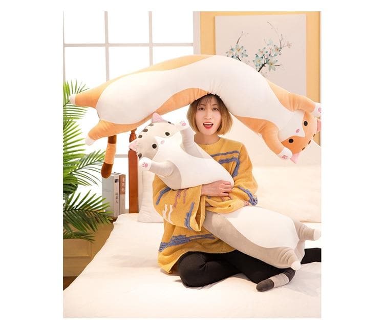li Cute Soft Long Cat Pillow Stuffed Plush Toys Office Nap Pillow Home Comfort Cushion Decor Gift