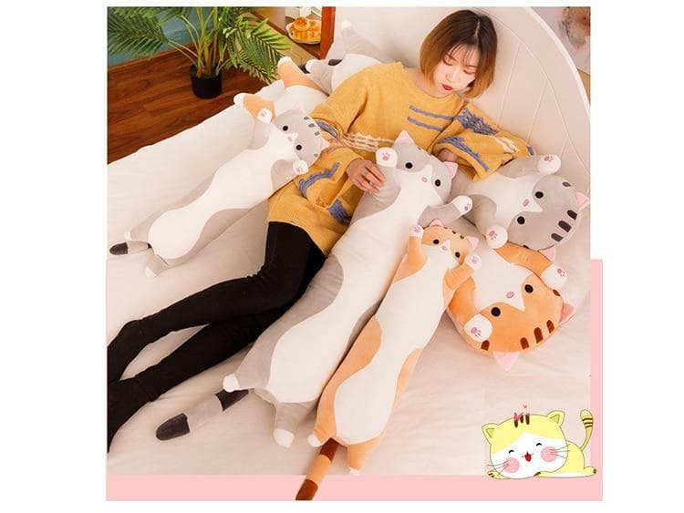 li Cute Soft Long Cat Pillow Stuffed Plush Toys Office Nap Pillow Home Comfort Cushion Decor Gift