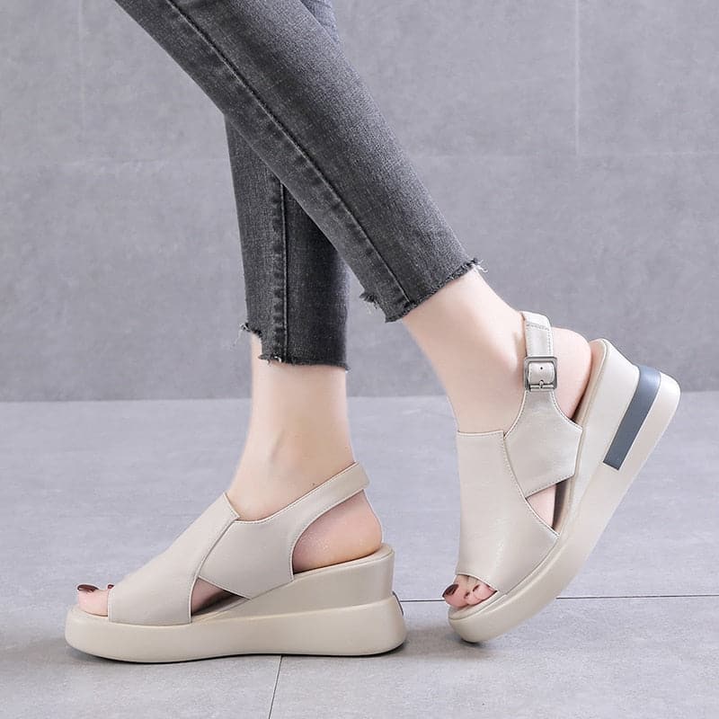 Wedge Shoes for Women Sandals Solid Color Open Toe High Heels Casual Ladies Buckle Strap Fashion Female Sandalias