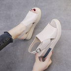 li Wedge Shoes for Women Sandals Solid Color Open Toe High Heels Casual Ladies Buckle Strap Fashion Female Sandalias Mujer