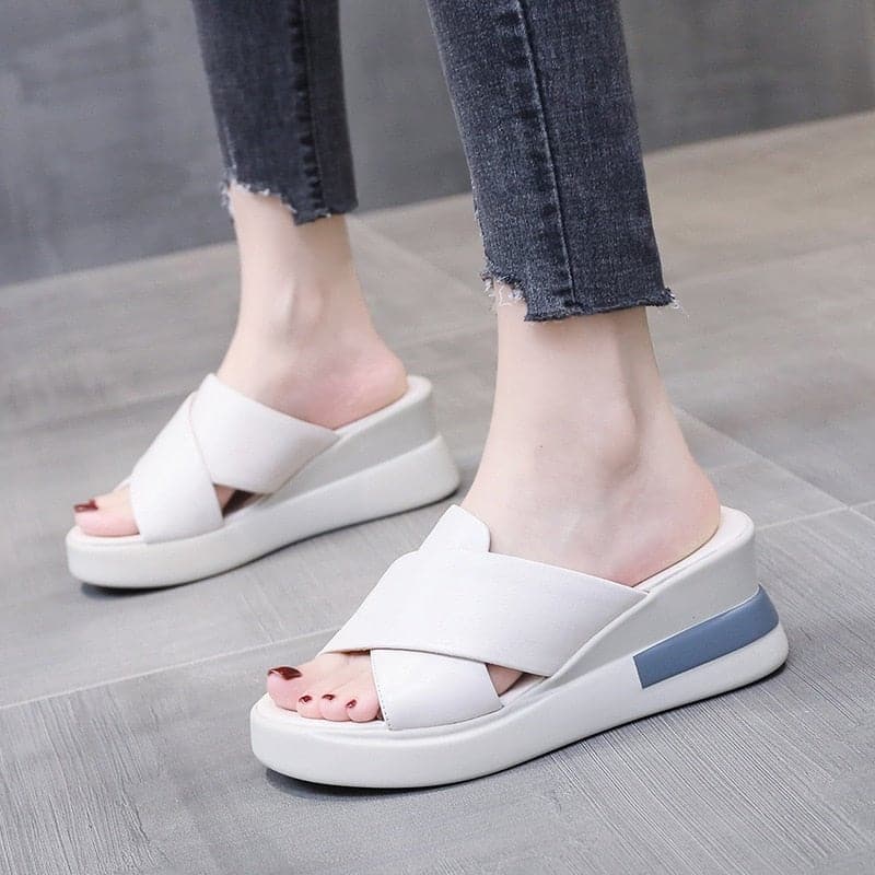 li Wedge Shoes for Women Sandals Solid Color Open Toe High Heels Casual Ladies Buckle Strap Fashion Female Sandalias Mujer