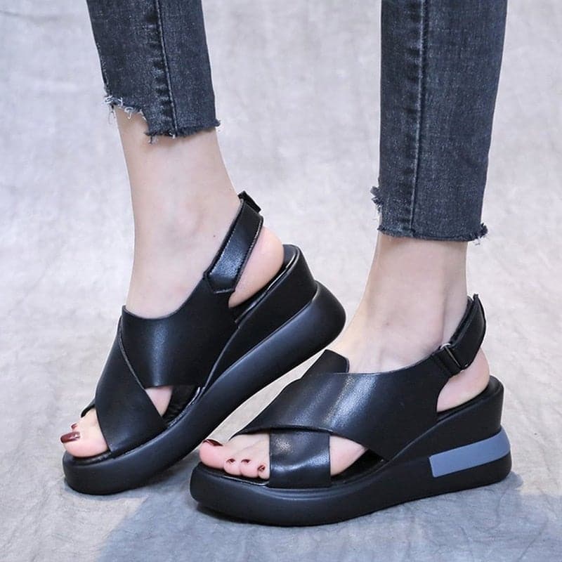 li Wedge Shoes for Women Sandals Solid Color Open Toe High Heels Casual Ladies Buckle Strap Fashion Female Sandalias Mujer