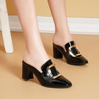 Stylish Pointy Chunky Muller Heels Metal Decoration Women Shoes High Heel