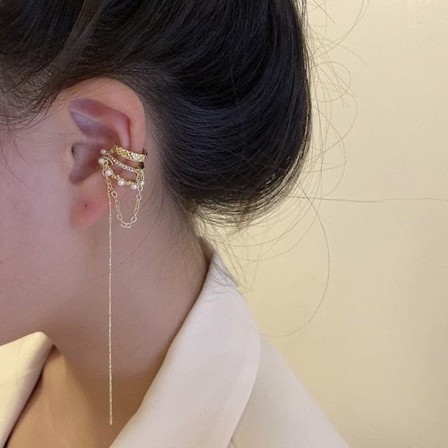New Trendy Long Butterfly Clip Earrings Ear Hook Pearl Ear Clips Without Pierced Ears Chain Earrings Women Girls Jewelry