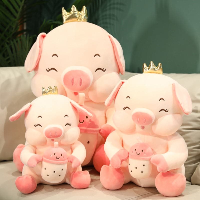 Cool Milk Tea Cup Crown Pig Plush Toy Gifts for Kids Children Christmas Birthday Stuffed Toys