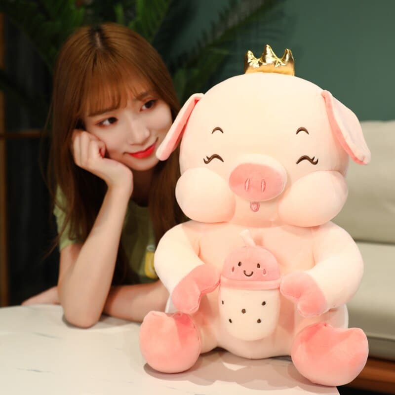 Cool Milk Tea Cup Crown Pig Plush Toy Gifts for Kids Children Christmas Birthday Stuffed Toys