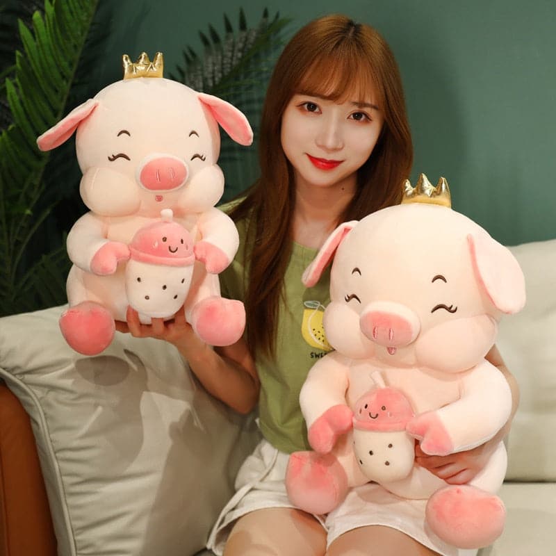 Cool Milk Tea Cup Crown Pig Plush Toy Gifts for Kids Children Christmas Birthday Stuffed Toys