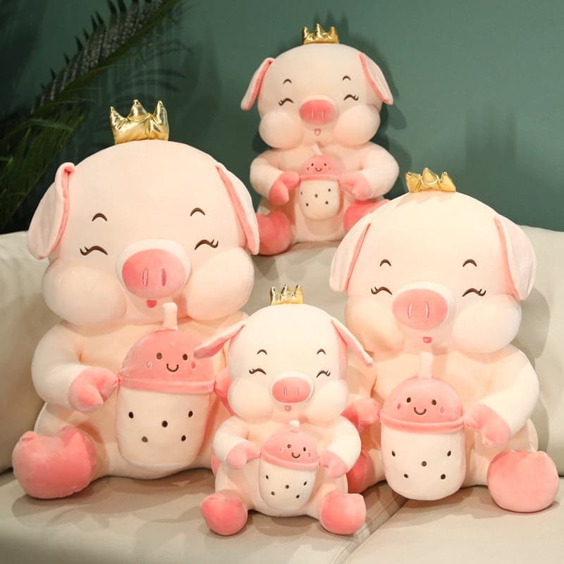 Cool Milk Tea Cup Crown Pig Plush Toy Gifts for Kids Children Christmas Birthday Stuffed Toys