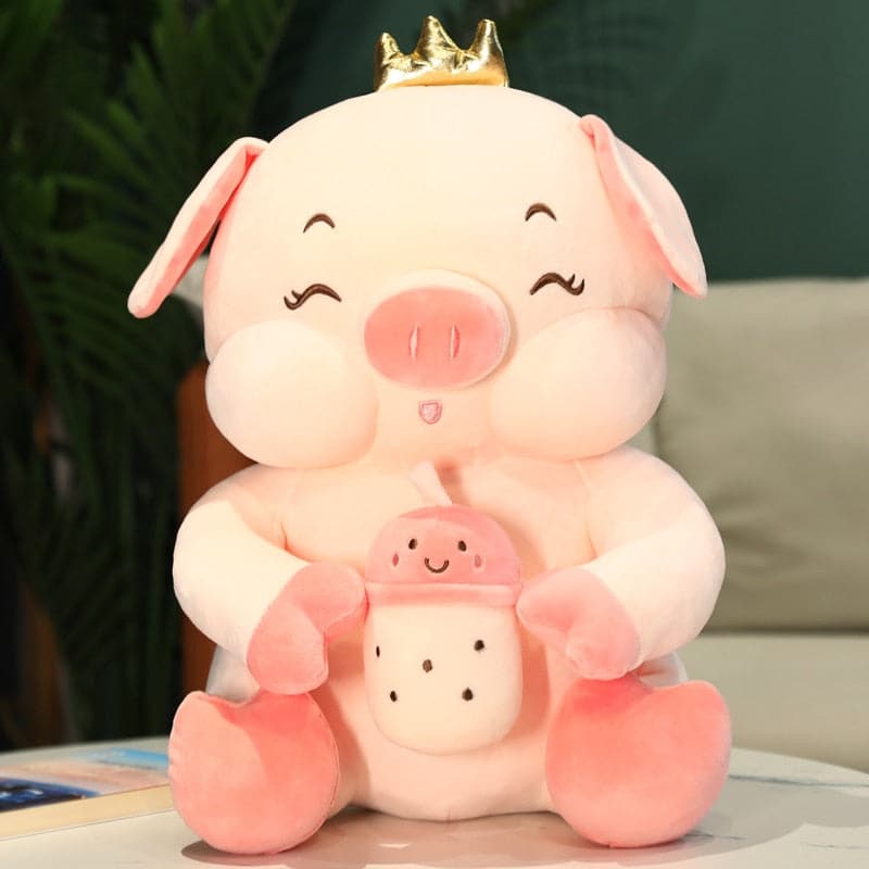 Cool Milk Tea Cup Crown Pig Plush Toy Gifts for Kids Children Christmas Birthday Stuffed Toys