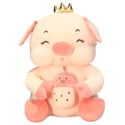 Cool Milk Tea Cup Crown Pig Plush Toy Gifts for Kids Children Christmas Birthday Stuffed Toys