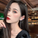 New Crystal Flower Long Tassel Earrings For Women Elegant Clip on Earrings Earbone Clip Hanging Earrings Jewelry