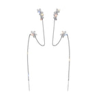 New Crystal Flower Long Tassel Earrings For Women Elegant Clip on Earrings Earbone Clip Hanging Earrings Jewelry