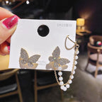 New Trendy Long Butterfly Clip Earrings Ear Hook Pearl Ear Clips Without Pierced Ears Chain Earrings Women Girls Jewelry