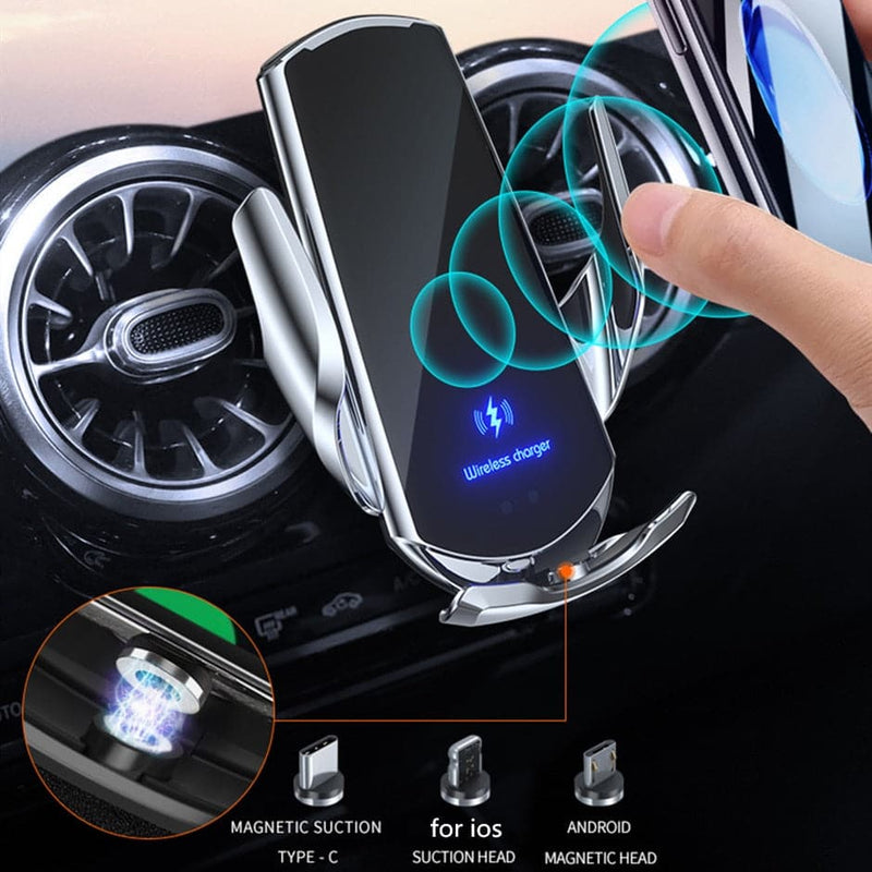 Automatic Car Wireless Charger Magnetic USB Infrared Sensor Phone Holder Mount