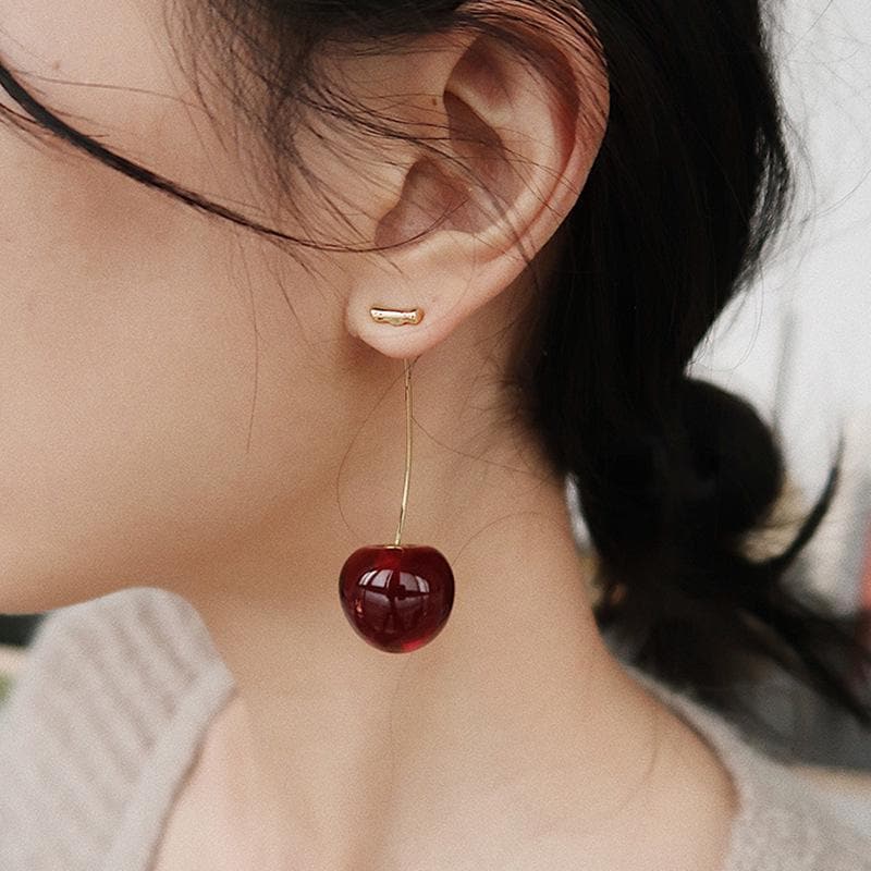 1 Pair Cute Simulation Red Cherry Gold Color Fruit Stud Earrings for Women Girl Gift Simple Drop Earrings Female Fashion Jewelry