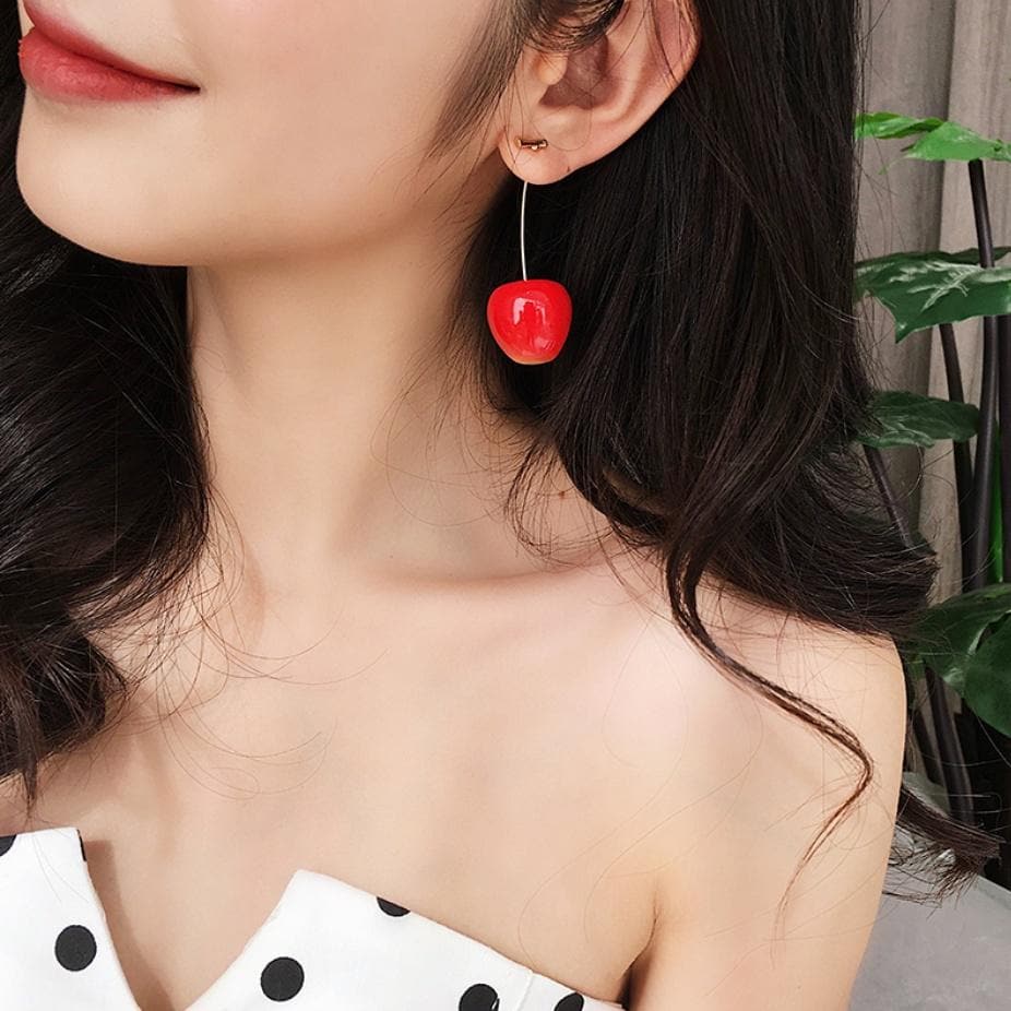 1 Pair Cute Simulation Red Cherry Gold Color Fruit Stud Earrings for Women Girl Gift Simple Drop Earrings Female Fashion Jewelry