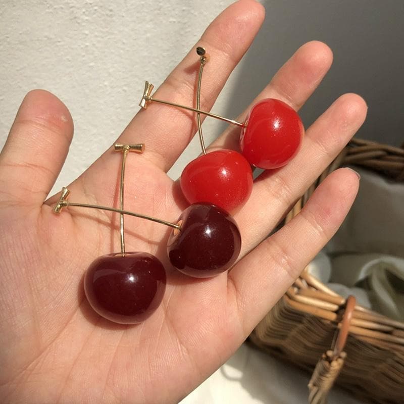 1 Pair Cute Simulation Red Cherry Gold Color Fruit Stud Earrings for Women Girl Gift Simple Drop Earrings Female Fashion Jewelry