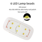 6W Nail Drying Lamp UV LED Lamp Nail Mini Portable Nail Dryer With USB Cable Gel Nail Polish Dryer Tools