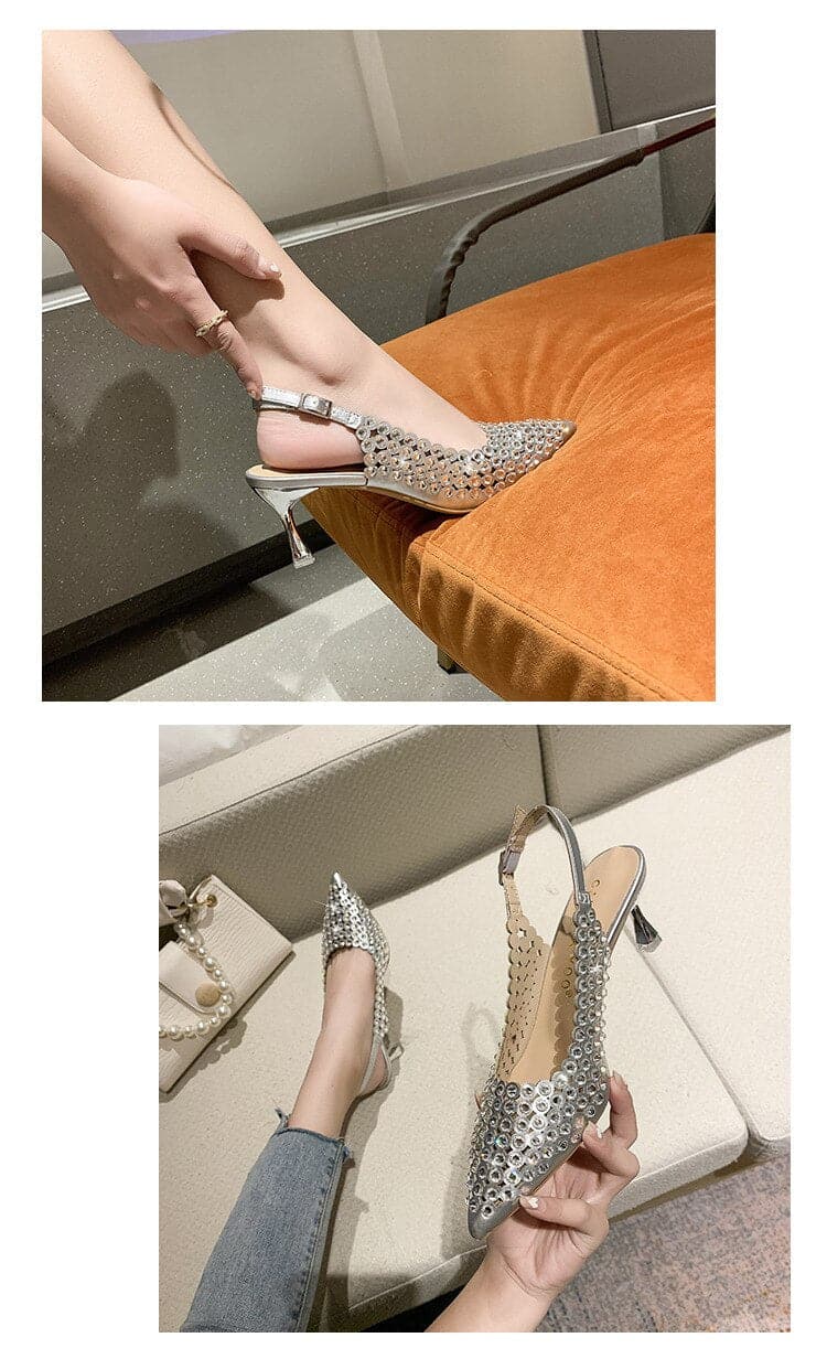 Open Shoes Heel Closed Toe Women Shoes Evening Party Thin Heel Back Off Front Outdoor Stone Accessory Classic Elegant