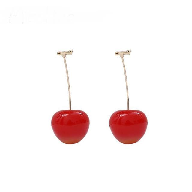 1 Pair Cute Simulation Red Cherry Gold Color Fruit Stud Earrings for Women Girl Gift Simple Drop Earrings Female Fashion Jewelry