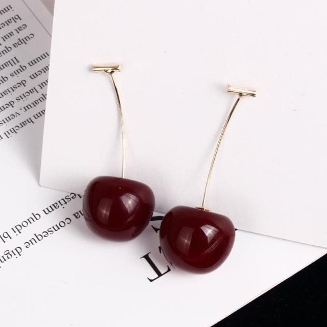 1 Pair Cute Simulation Red Cherry Gold Color Fruit Stud Earrings for Women Girl Gift Simple Drop Earrings Female Fashion Jewelry