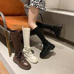 Women's Rubber Boots Female Shoes Thigh High Heels Round Toe Boots