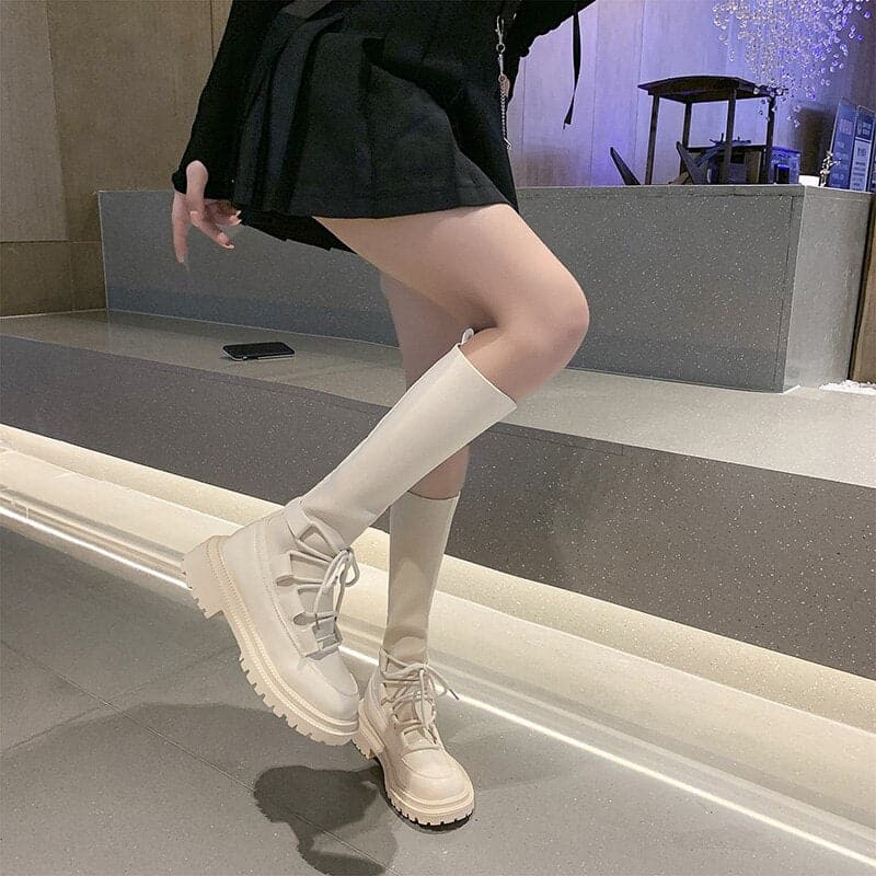 Women's Rubber Boots Female Shoes Thigh High Heels Round Toe Boots